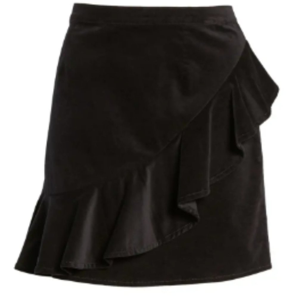 BP. Ruffle Trim Black Velvet Skirt, Size Small